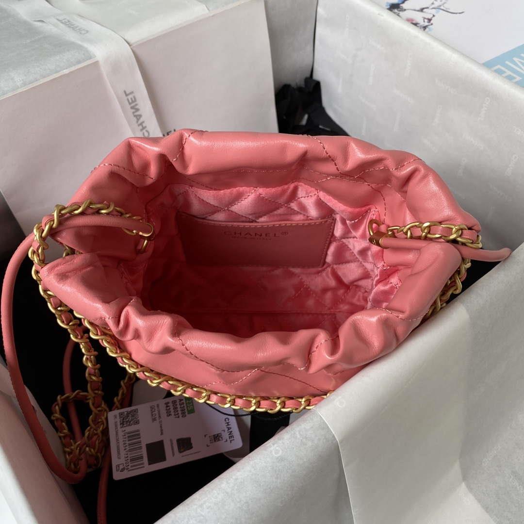 Chanel 22 Mini Handbag AS3980 Shiny Calfskin & Gold-Tone Metal Rose Pink