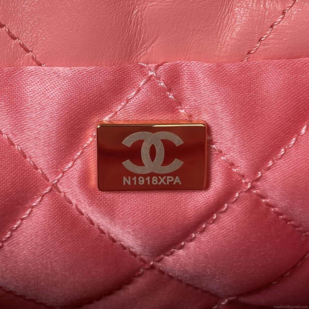 Chanel 22 Mini Handbag AS3980 Shiny Calfskin & Gold-Tone Metal Rose Pink