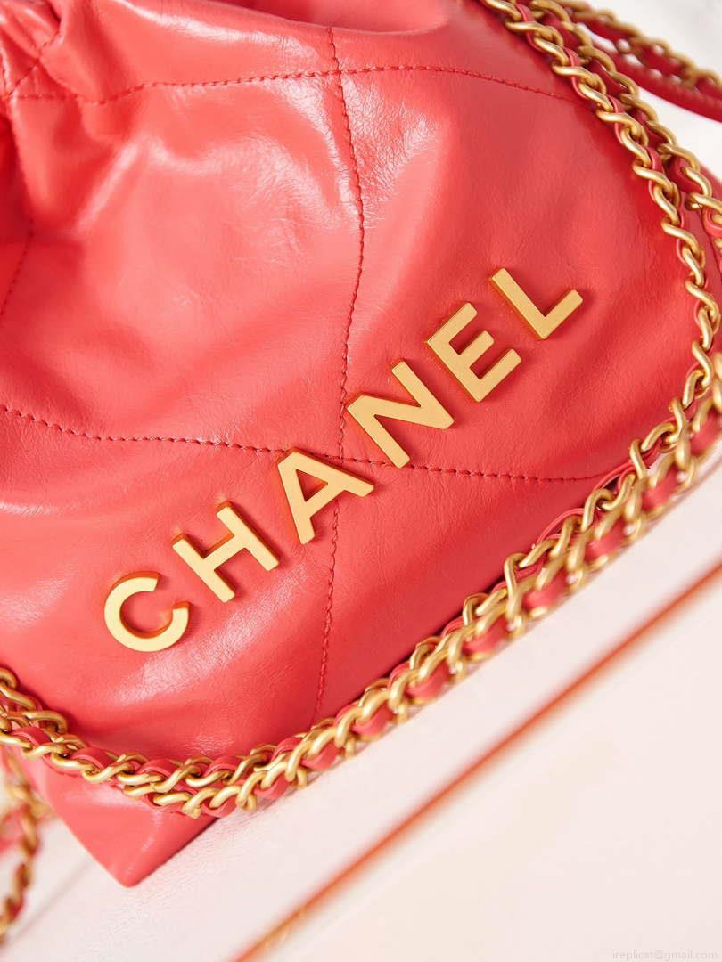 Chanel 22 Mini Handbag AS3980 Shiny Calfskin & Gold-Tone Metal Red