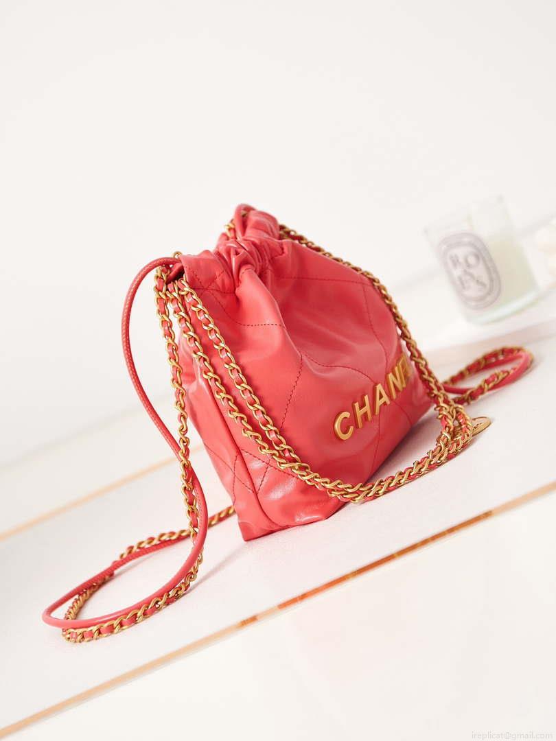 Chanel 22 Mini Handbag AS3980 Shiny Calfskin & Gold-Tone Metal Red