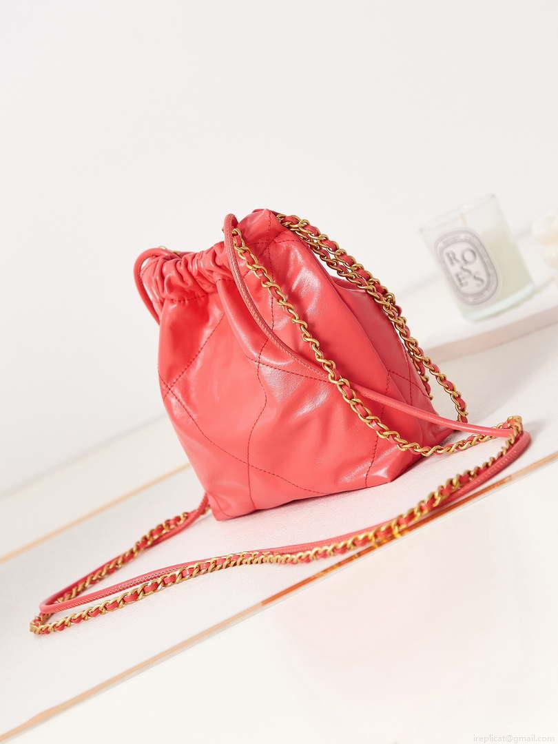 Chanel 22 Mini Handbag AS3980 Shiny Calfskin & Gold-Tone Metal Red