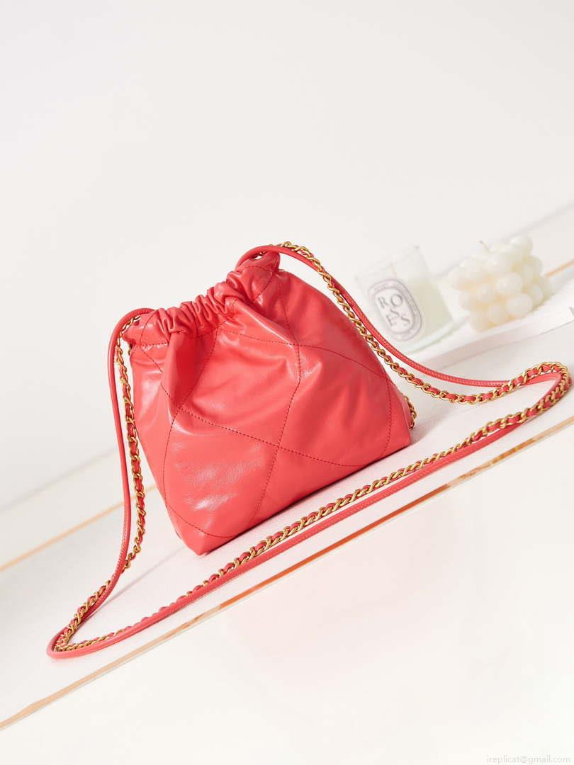 Chanel 22 Mini Handbag AS3980 Shiny Calfskin & Gold-Tone Metal Red