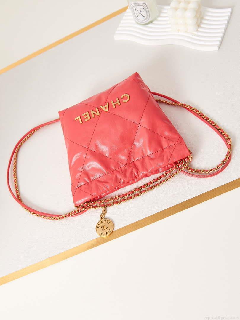 Chanel 22 Mini Handbag AS3980 Shiny Calfskin & Gold-Tone Metal Red