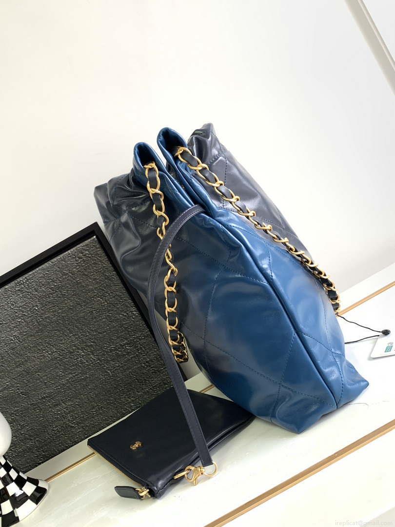 Chanel 22 Mini Handbag AS3980 Shiny Calfskin & Gold-Tone Metal Navy Blue