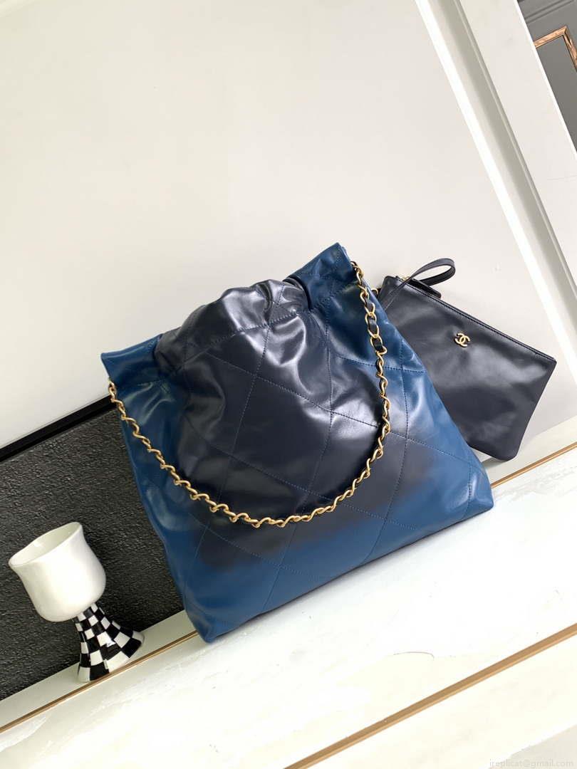 Chanel 22 Mini Handbag AS3980 Shiny Calfskin & Gold-Tone Metal Navy Blue