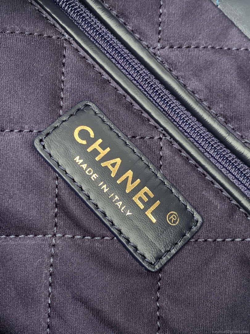 Chanel 22 Mini Handbag AS3980 Shiny Calfskin & Gold-Tone Metal Navy Blue