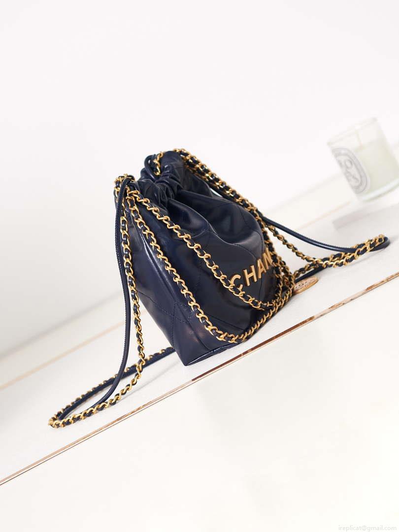 Chanel 22 Mini Handbag AS3980 Shiny Calfskin & Gold-Tone Metal Royal blue