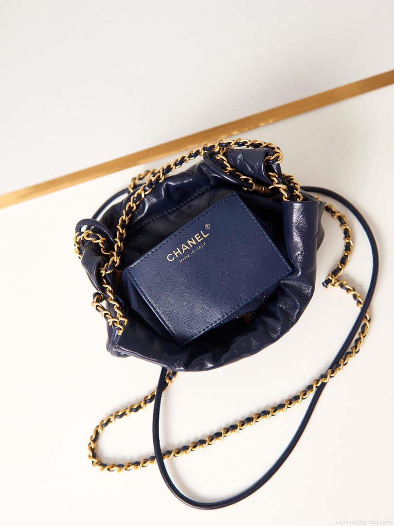 Chanel 22 Mini Handbag AS3980 Shiny Calfskin & Gold-Tone Metal Royal blue