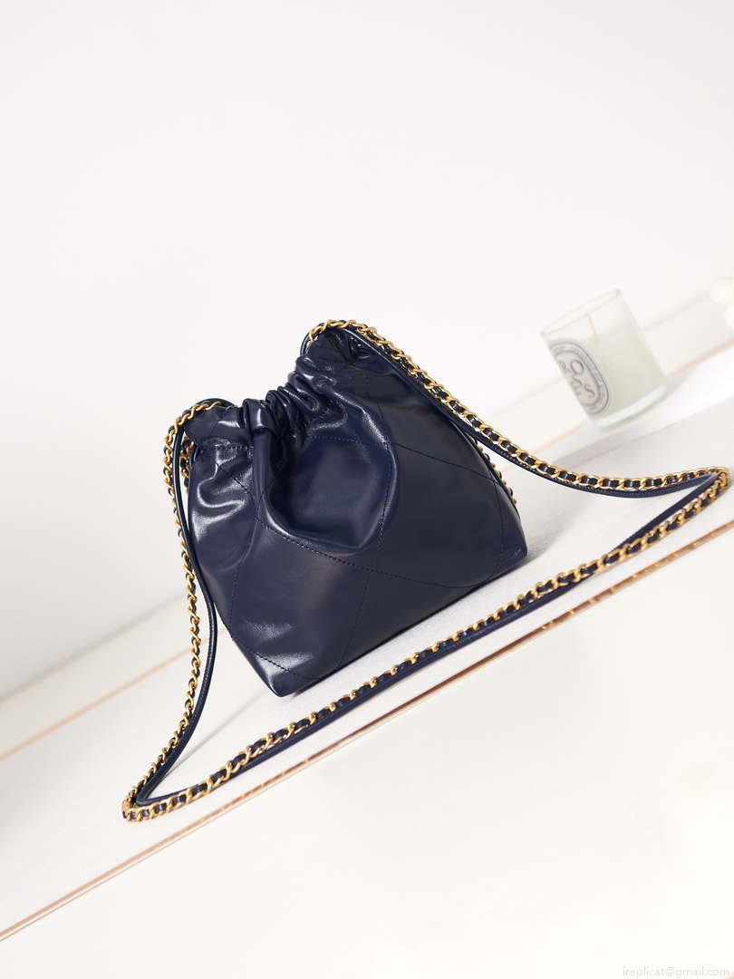 Chanel 22 Mini Handbag AS3980 Shiny Calfskin & Gold-Tone Metal Royal blue