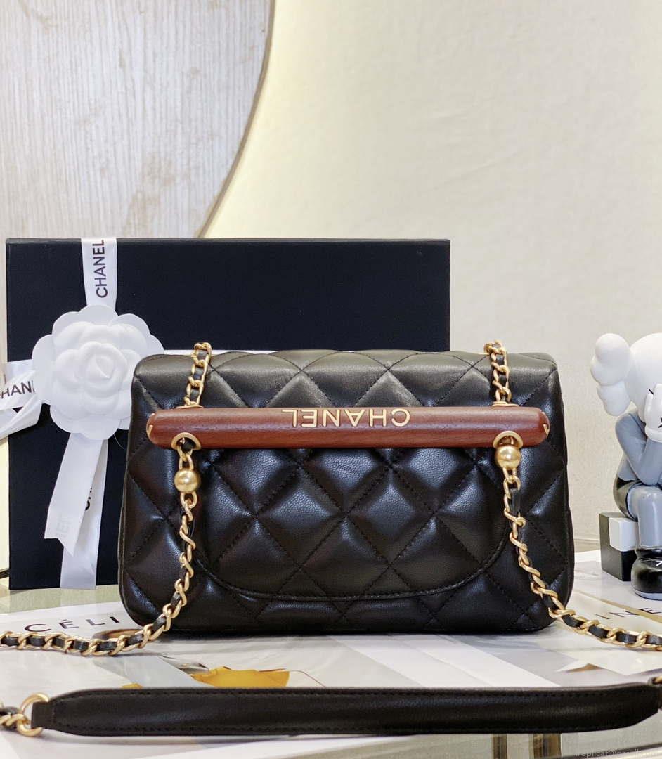 Chanel AS4151 Small Flap Bag With Top Handle Lambskin & Wenge Wood Black