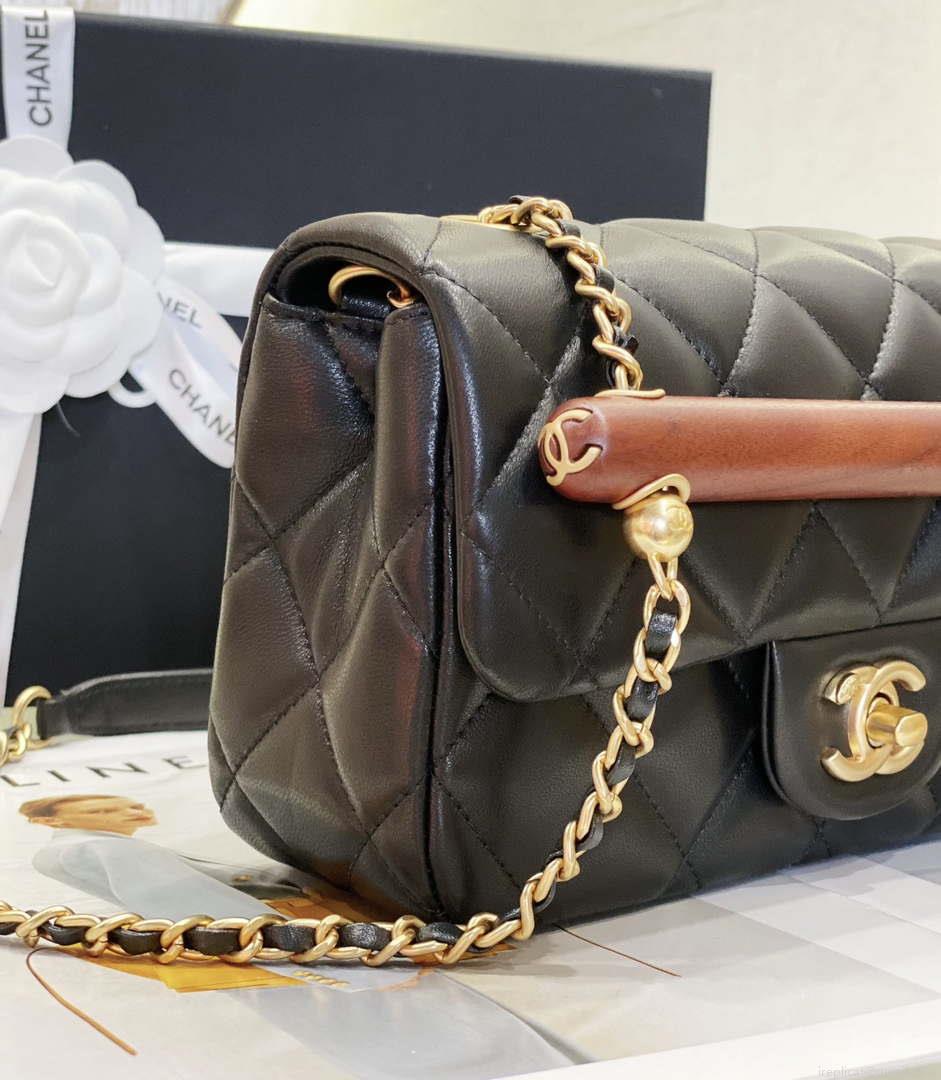 Chanel AS4151 Small Flap Bag With Top Handle Lambskin & Wenge Wood Black