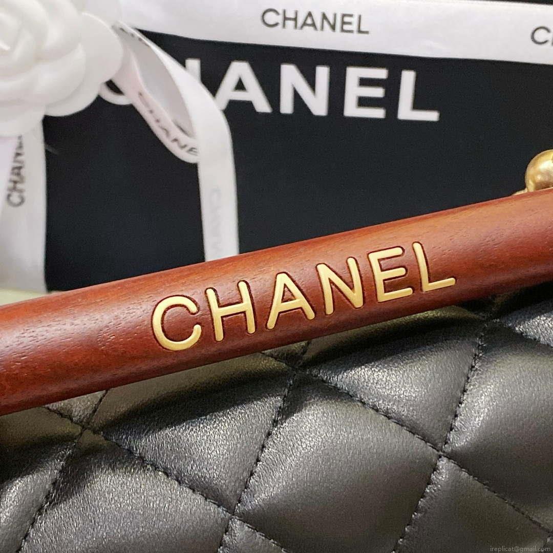 Chanel AS4151 Small Flap Bag With Top Handle Lambskin & Wenge Wood Black