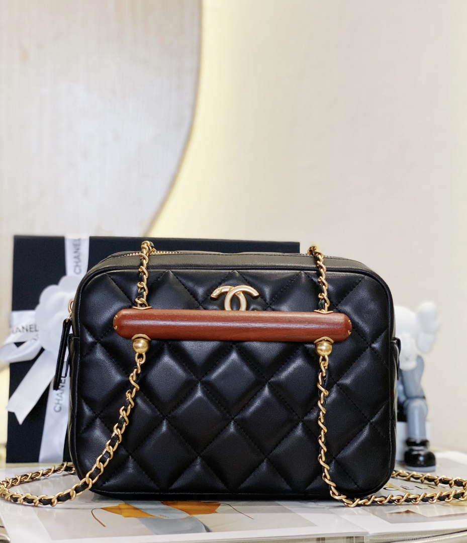 Chanel AS4198 MINI BOWLING BAG Lambskin & Wenge Wood Black