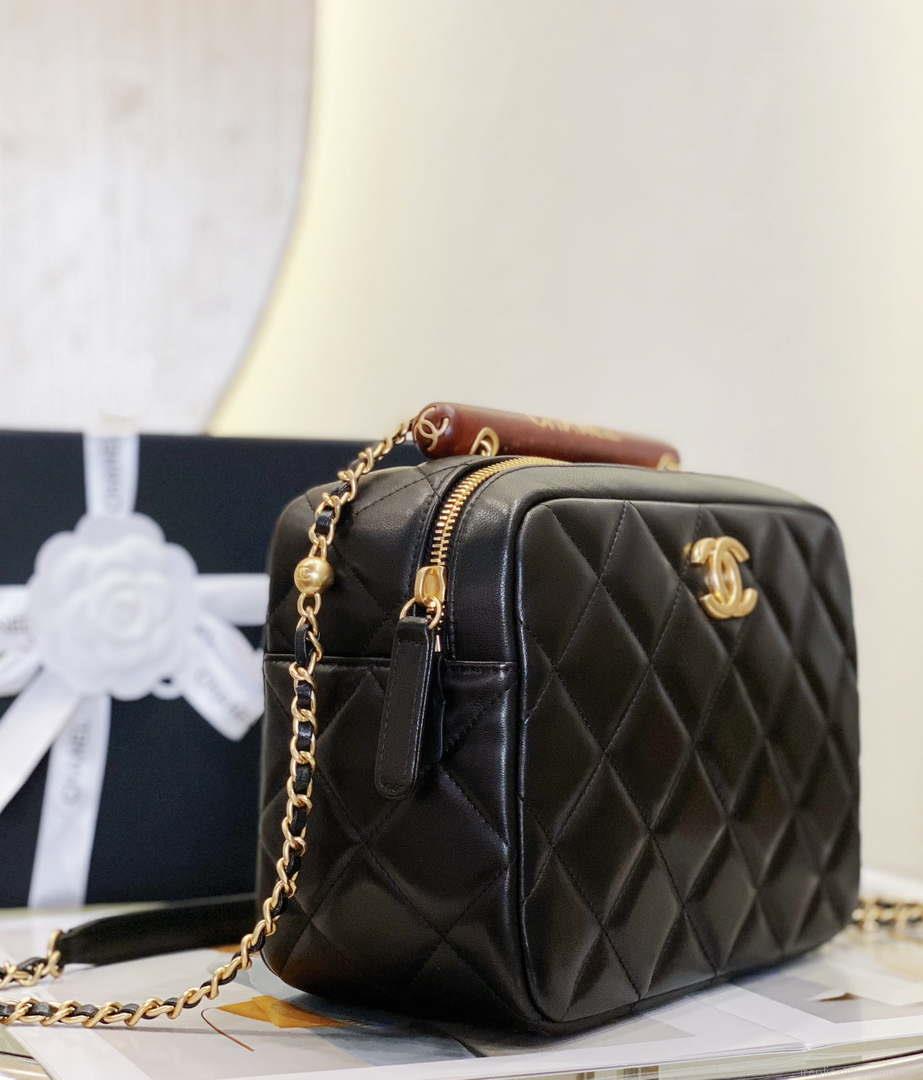 Chanel AS4198 MINI BOWLING BAG Lambskin & Wenge Wood Black
