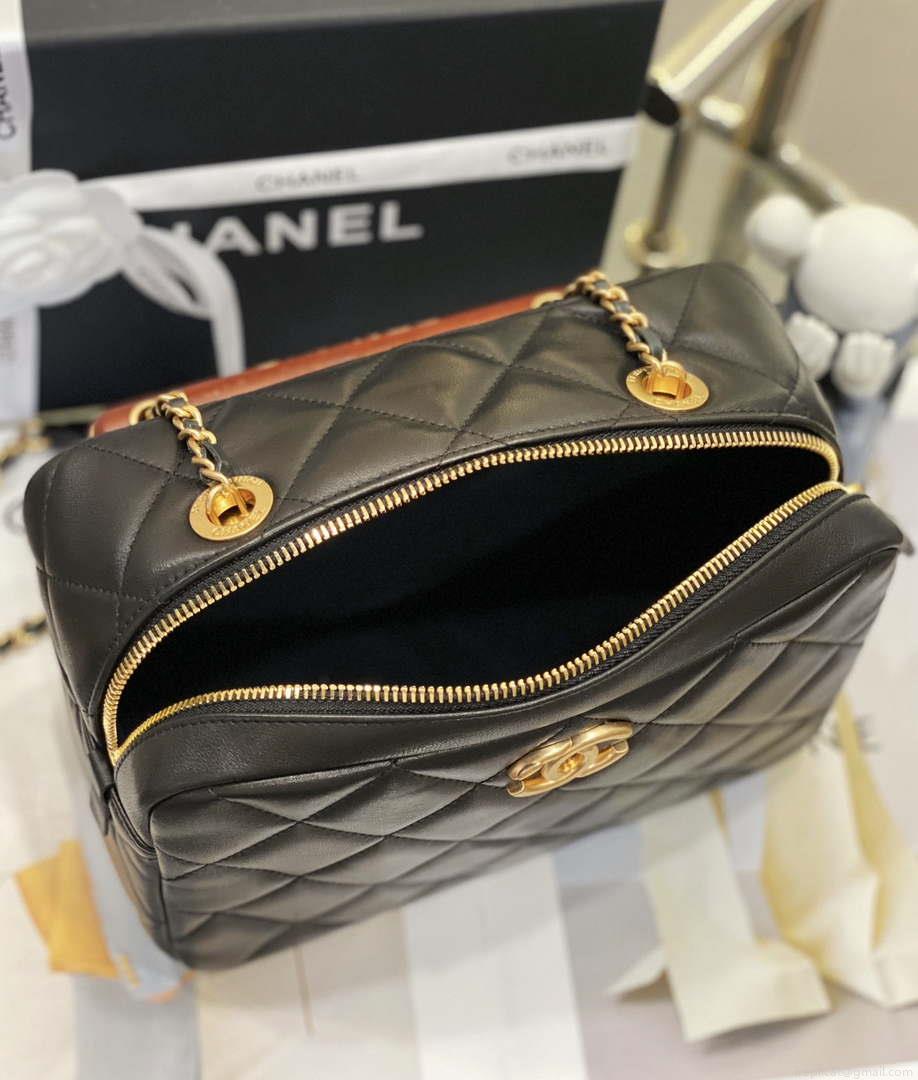 Chanel AS4198 MINI BOWLING BAG Lambskin & Wenge Wood Black