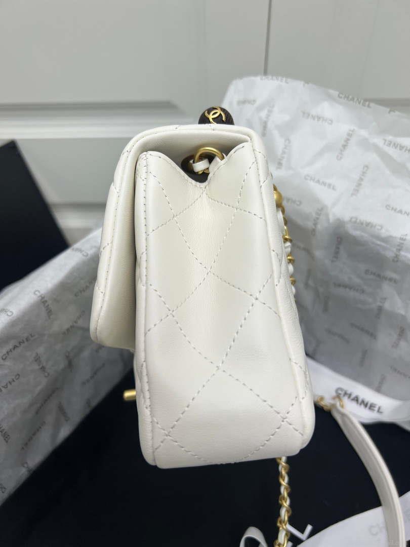Chanel AS4151 Small Flap Bag With Top Handle Lambskin & Wenge Wood White