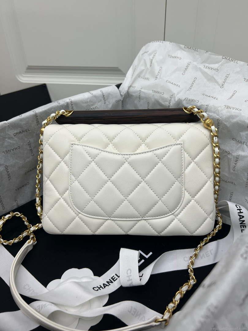 Chanel AS4151 Small Flap Bag With Top Handle Lambskin & Wenge Wood White