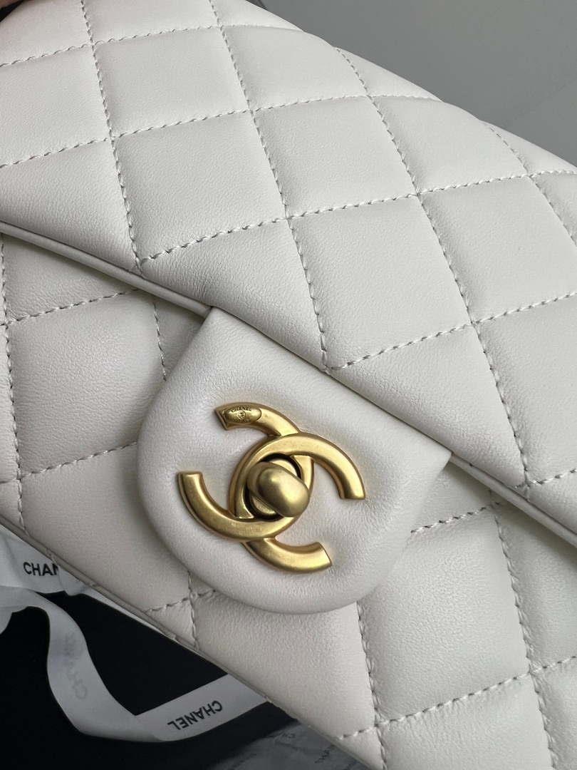 Chanel AS4151 Small Flap Bag With Top Handle Lambskin & Wenge Wood White