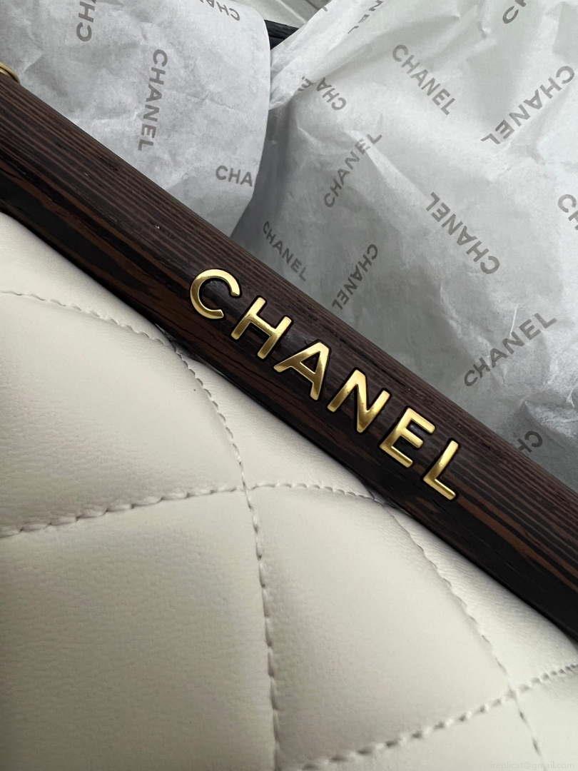 Chanel AS4151 Small Flap Bag With Top Handle Lambskin & Wenge Wood White