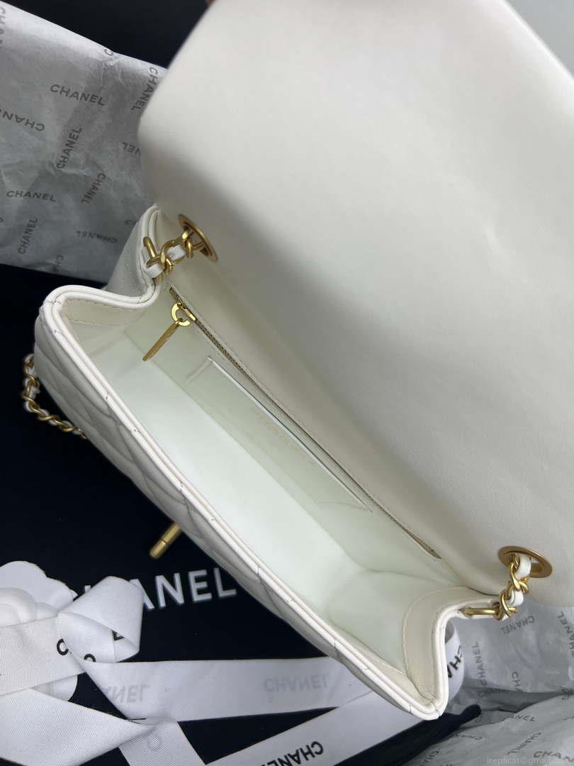 Chanel AS4151 Small Flap Bag With Top Handle Lambskin & Wenge Wood White