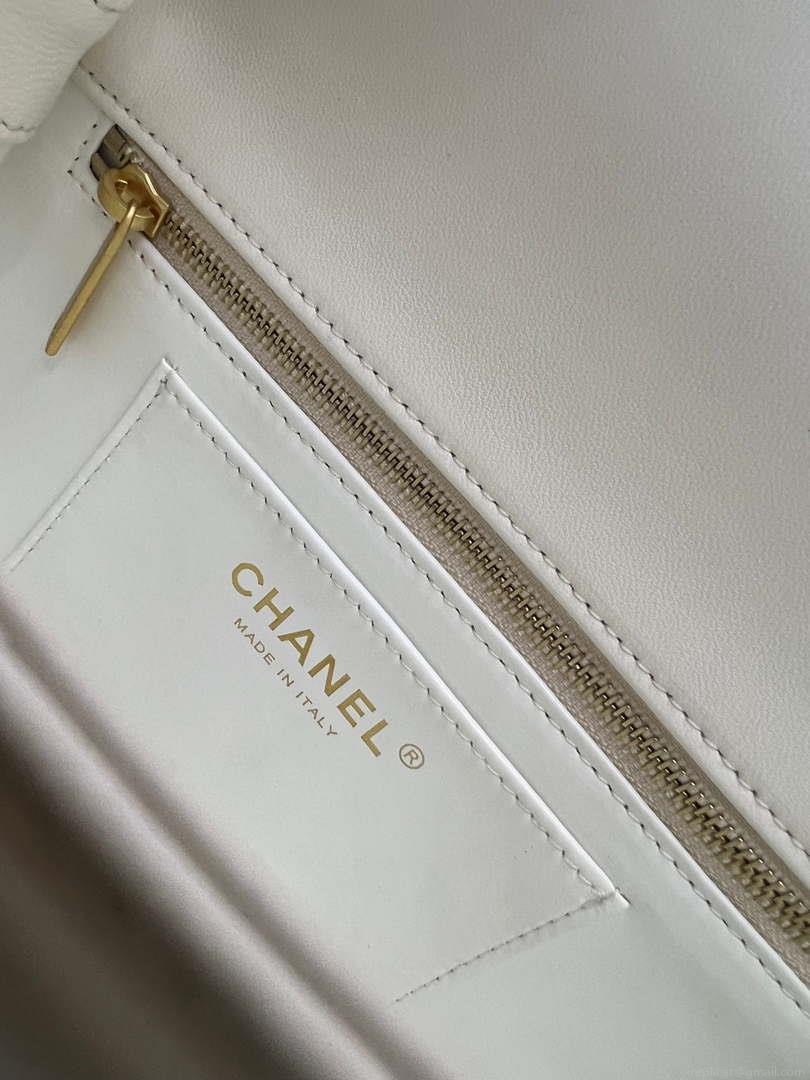 Chanel AS4151 Small Flap Bag With Top Handle Lambskin & Wenge Wood White