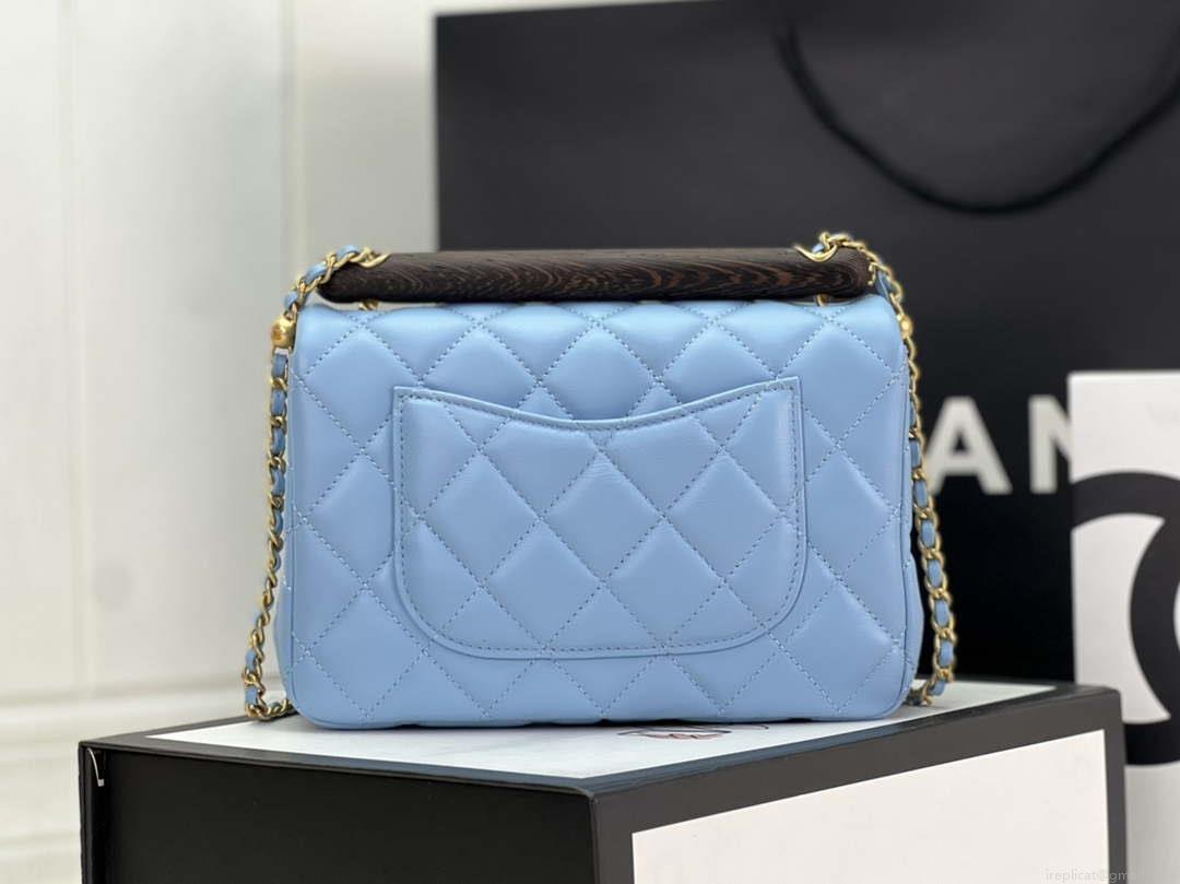 Chanel AS4151 Small Flap Bag With Top Handle Lambskin & Wenge Wood Blue