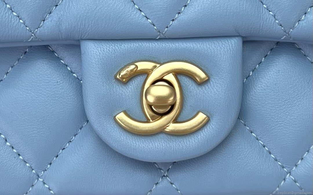 Chanel AS4151 Small Flap Bag With Top Handle Lambskin & Wenge Wood Blue
