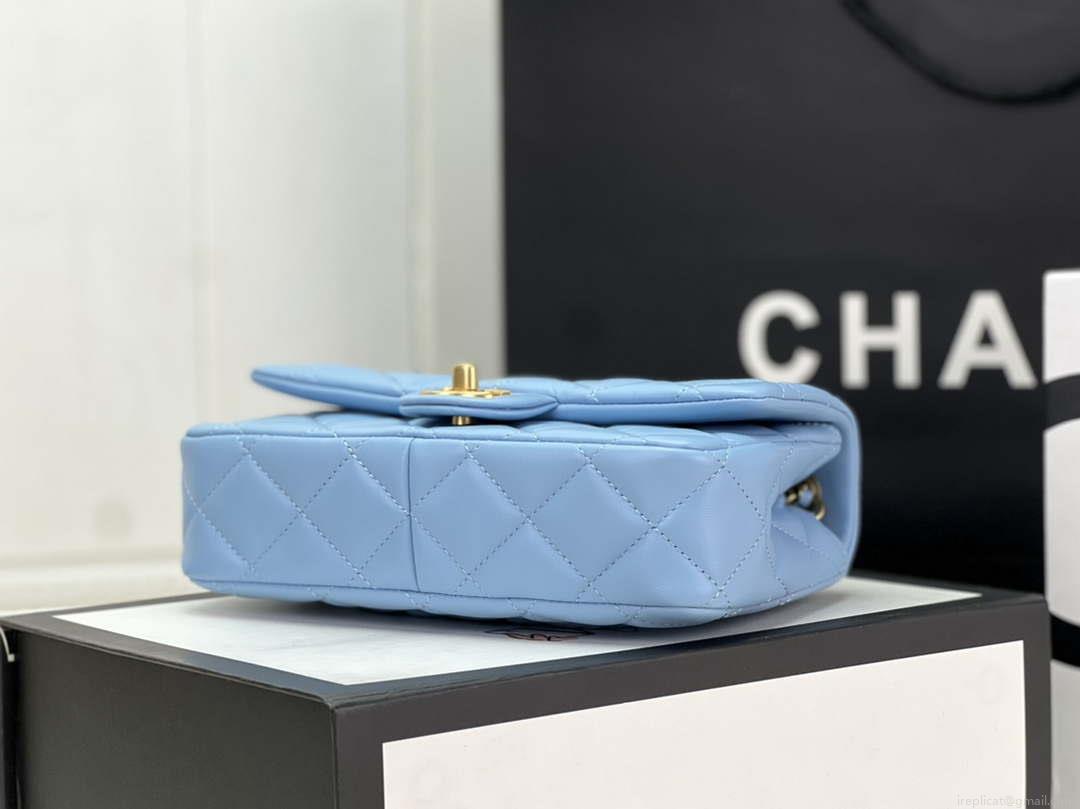Chanel AS4151 Small Flap Bag With Top Handle Lambskin & Wenge Wood Blue