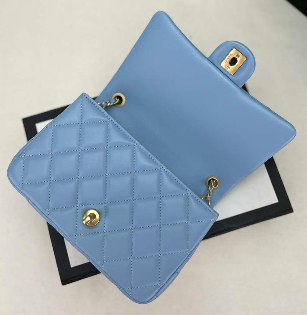 Chanel AS4151 Small Flap Bag With Top Handle Lambskin & Wenge Wood Blue