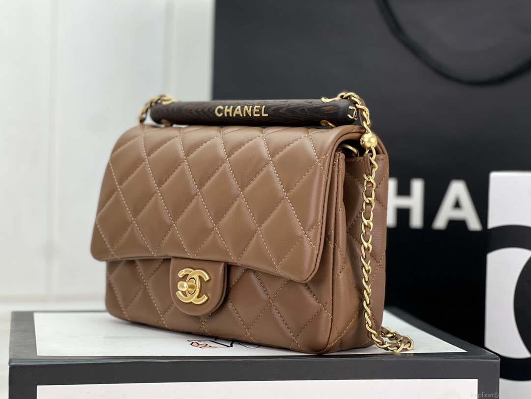 Chanel AS4151 Small Flap Bag With Top Handle Lambskin & Wenge Wood Brown
