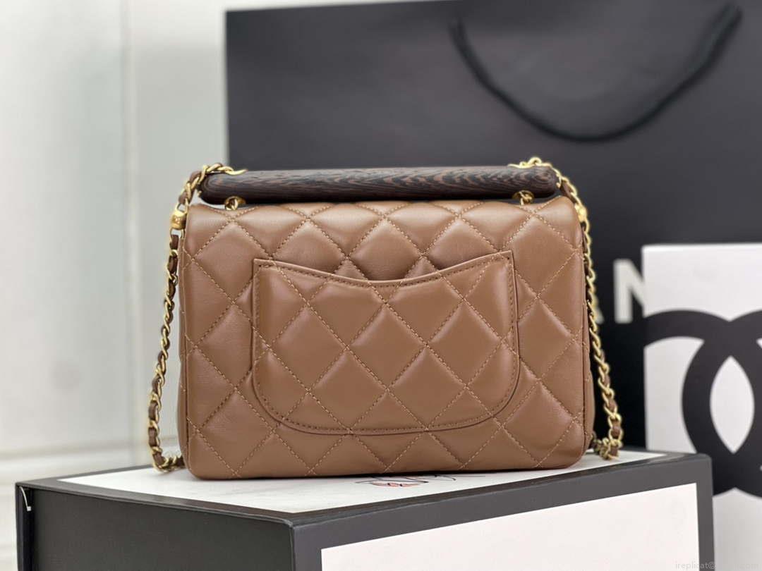 Chanel AS4151 Small Flap Bag With Top Handle Lambskin & Wenge Wood Brown