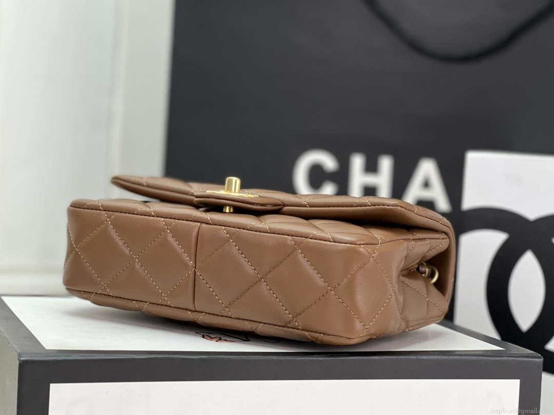 Chanel AS4151 Small Flap Bag With Top Handle Lambskin & Wenge Wood Brown