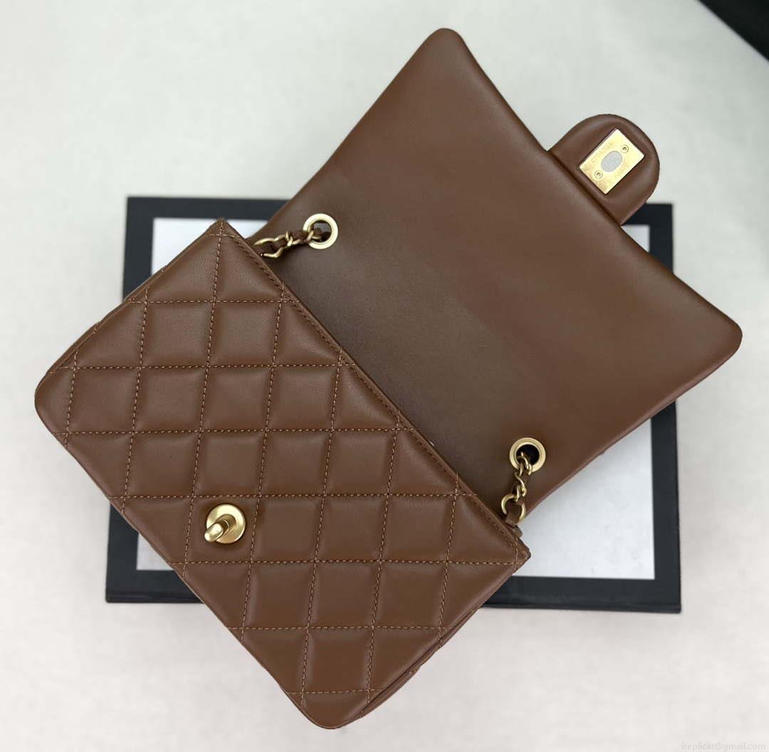 Chanel AS4151 Small Flap Bag With Top Handle Lambskin & Wenge Wood Brown