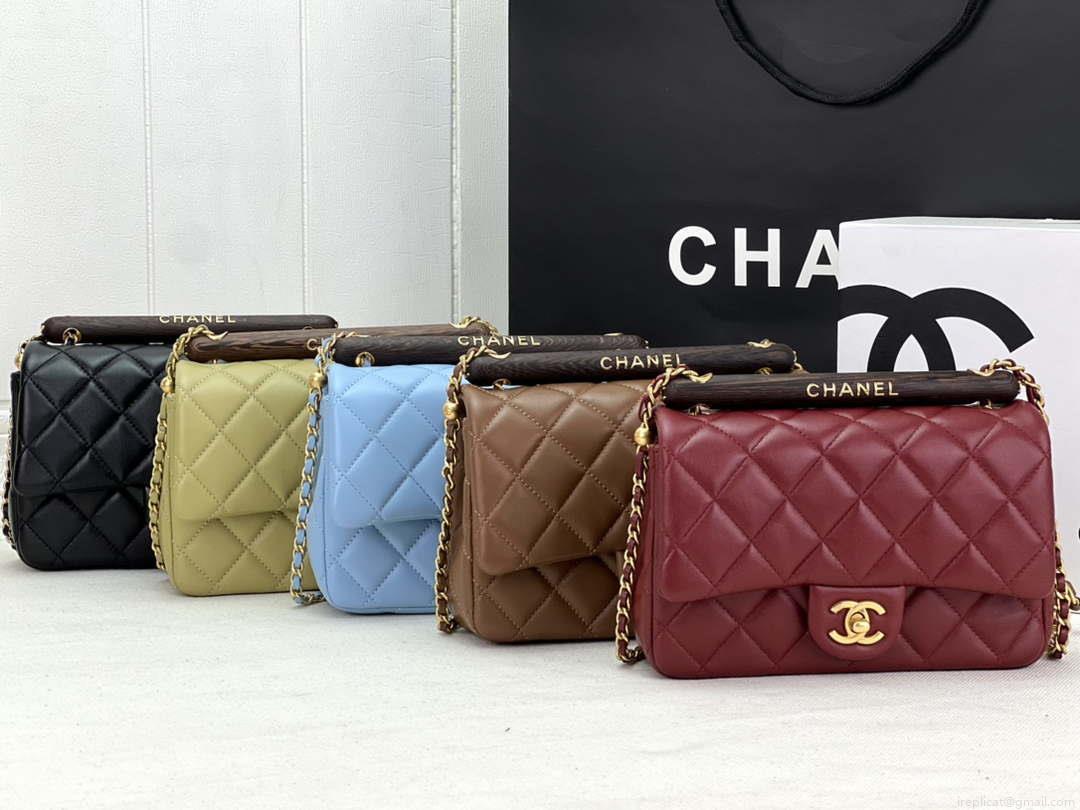 Chanel AS4151 Small Flap Bag With Top Handle Lambskin & Wenge Wood Matcha green