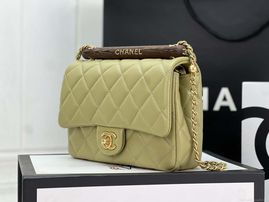 Chanel AS4151 Small Flap Bag With Top Handle Lambskin & Wenge Wood Matcha green