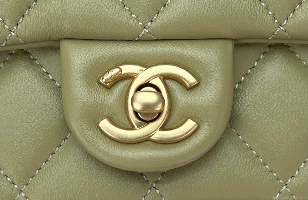 Chanel AS4151 Small Flap Bag With Top Handle Lambskin & Wenge Wood Matcha green