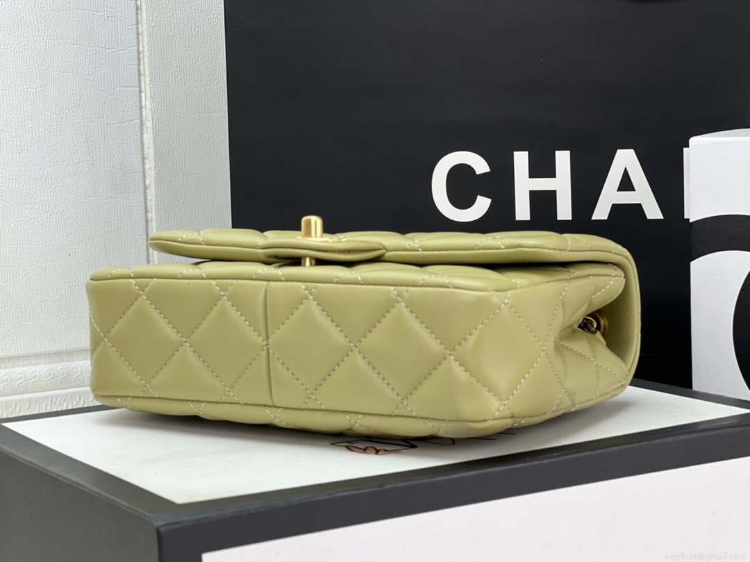 Chanel AS4151 Small Flap Bag With Top Handle Lambskin & Wenge Wood Matcha green