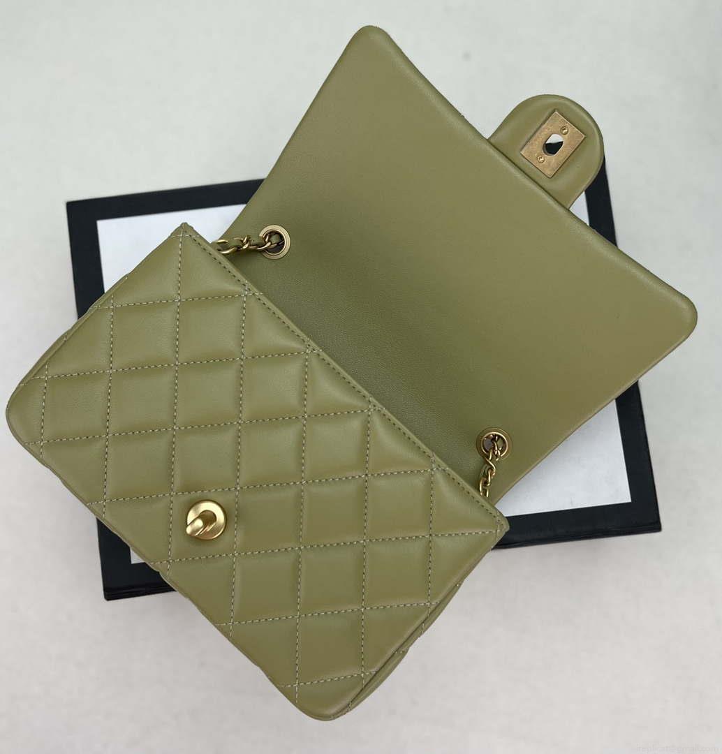 Chanel AS4151 Small Flap Bag With Top Handle Lambskin & Wenge Wood Matcha green