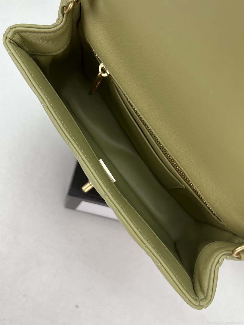 Chanel AS4151 Small Flap Bag With Top Handle Lambskin & Wenge Wood Matcha green