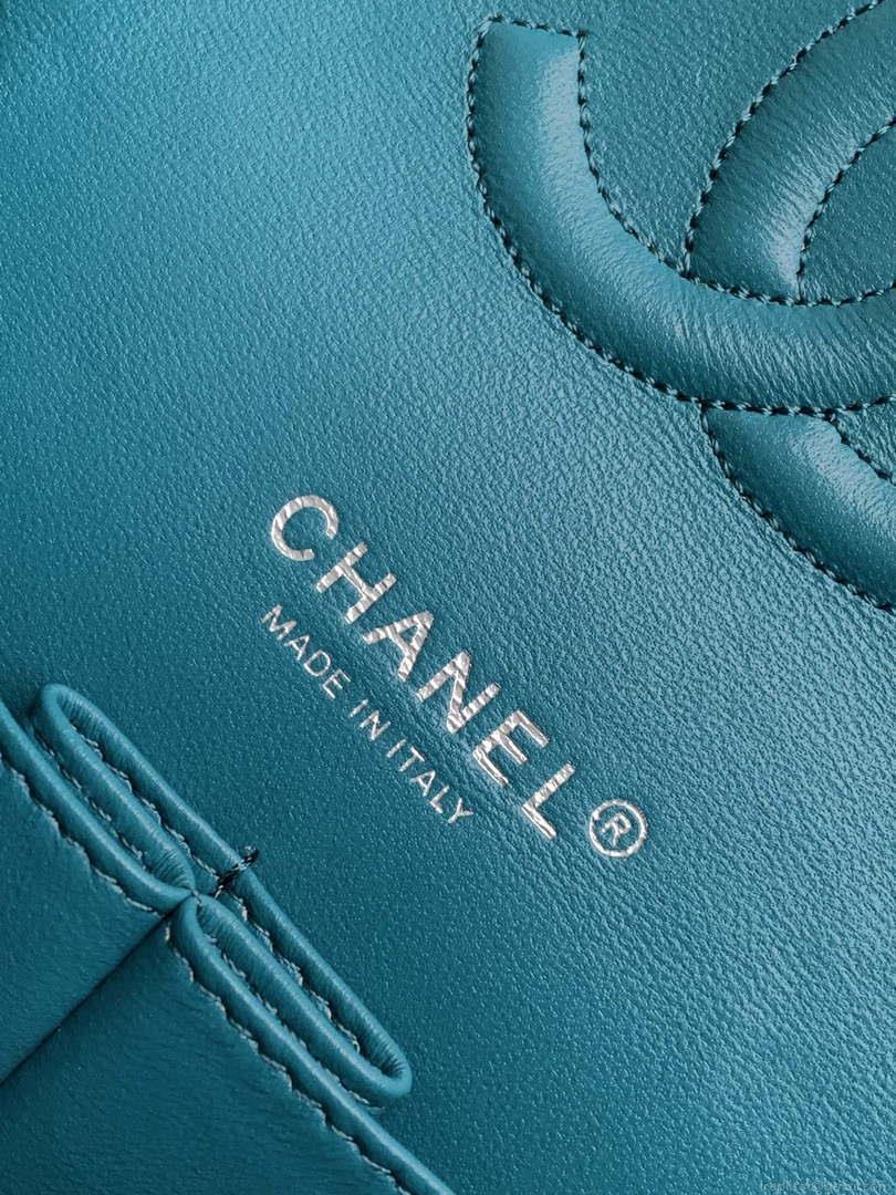 Chanel A01112 Flap Classic Handbag Tweed & Silver-Tone Metal Green