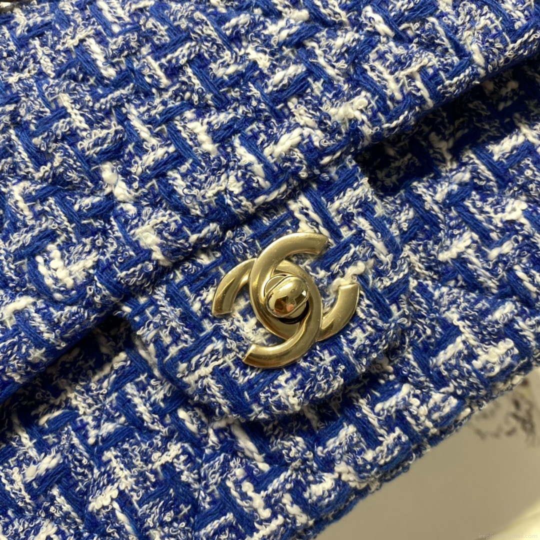 Chanel A01112 Flap Classic Handbag Tweed & Gold-Tone Metal Blue