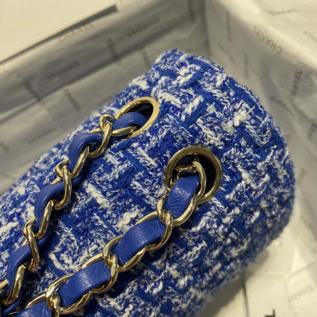Chanel A01112 Flap Classic Handbag Tweed & Gold-Tone Metal Blue