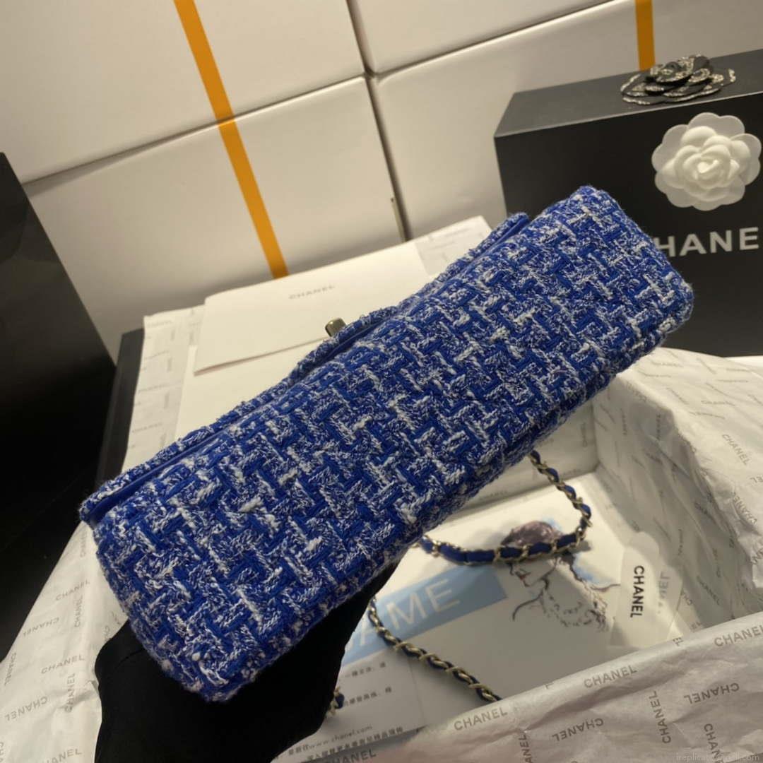 Chanel A01112 Flap Classic Handbag Tweed & Gold-Tone Metal Blue
