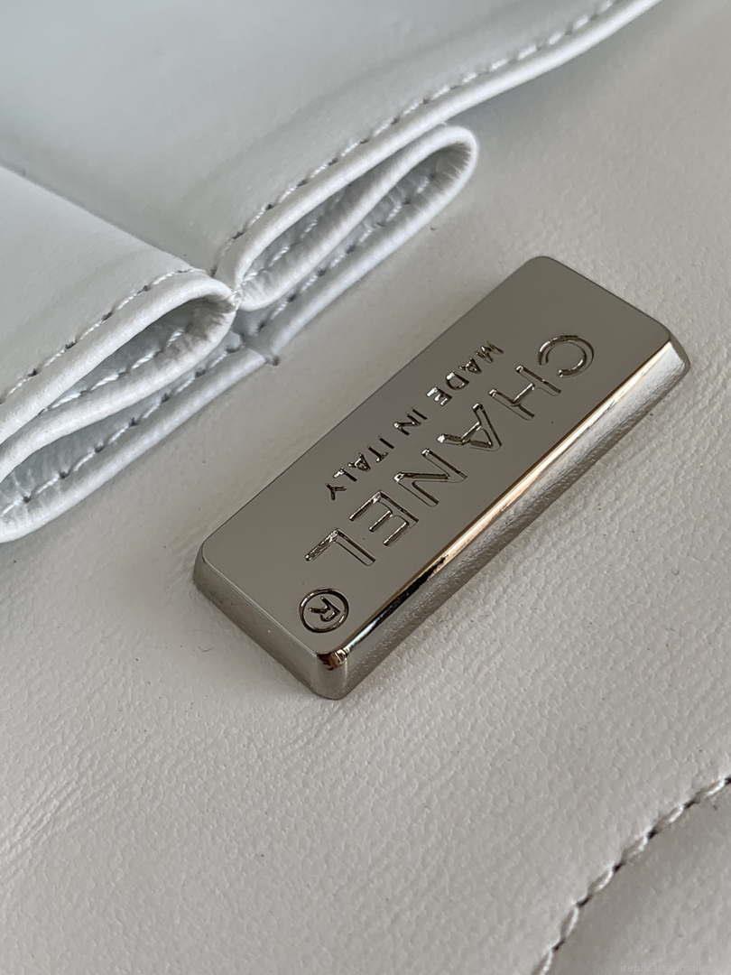 Chanel A01112 Flap Classic Handbag Tweed beads& Silver-Tone Metal White