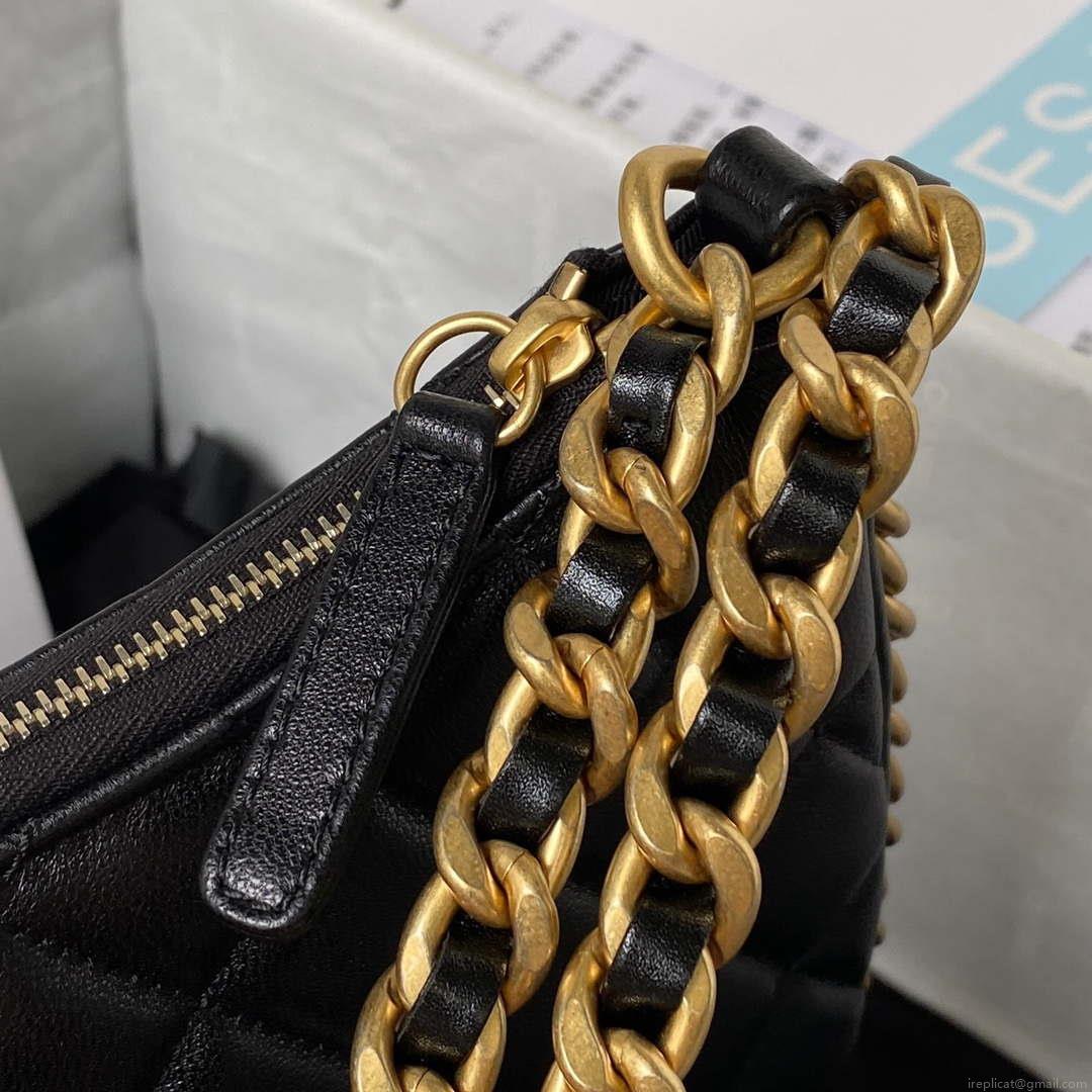 Chanel AS4368 Large HOBO Bag Shiny Crumpled Lambskin & Gold-Tone Metal Black
