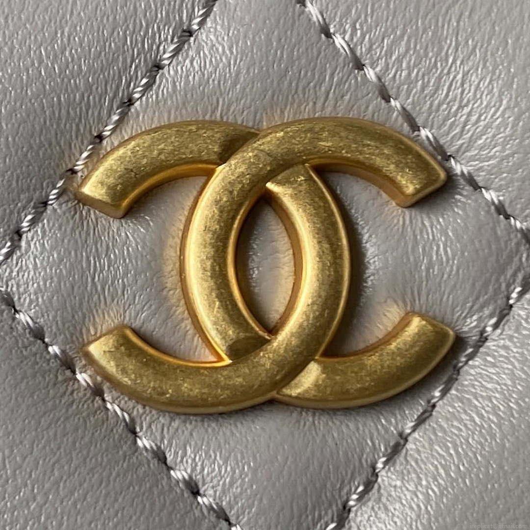 Chanel AS4368 Large HOBO Bag Shiny Crumpled Lambskin & Gold-Tone Metal Gray