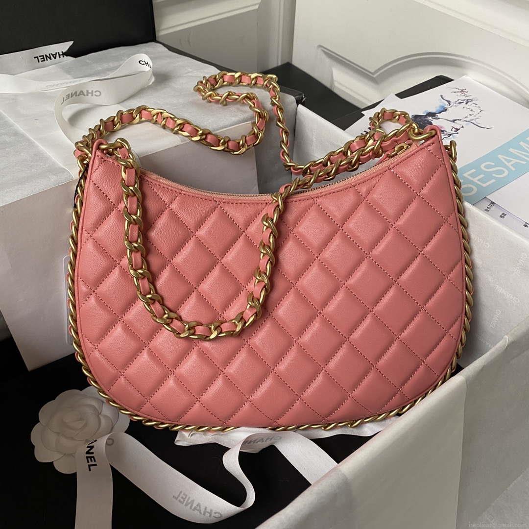 Chanel AS4368 Large HOBO Bag Shiny Crumpled Lambskin & Gold-Tone Metal Pink