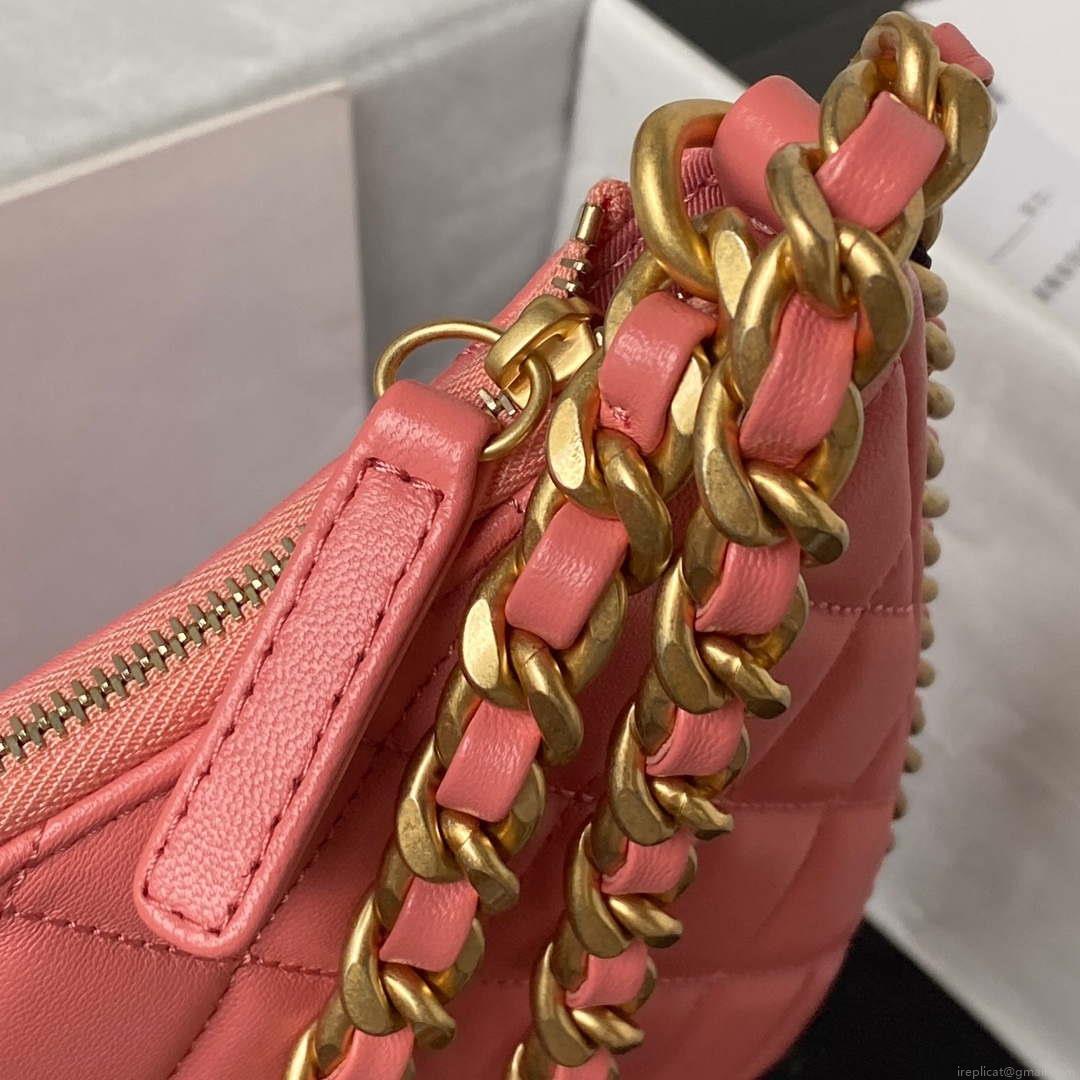 Chanel AS4368 Large HOBO Bag Shiny Crumpled Lambskin & Gold-Tone Metal Pink