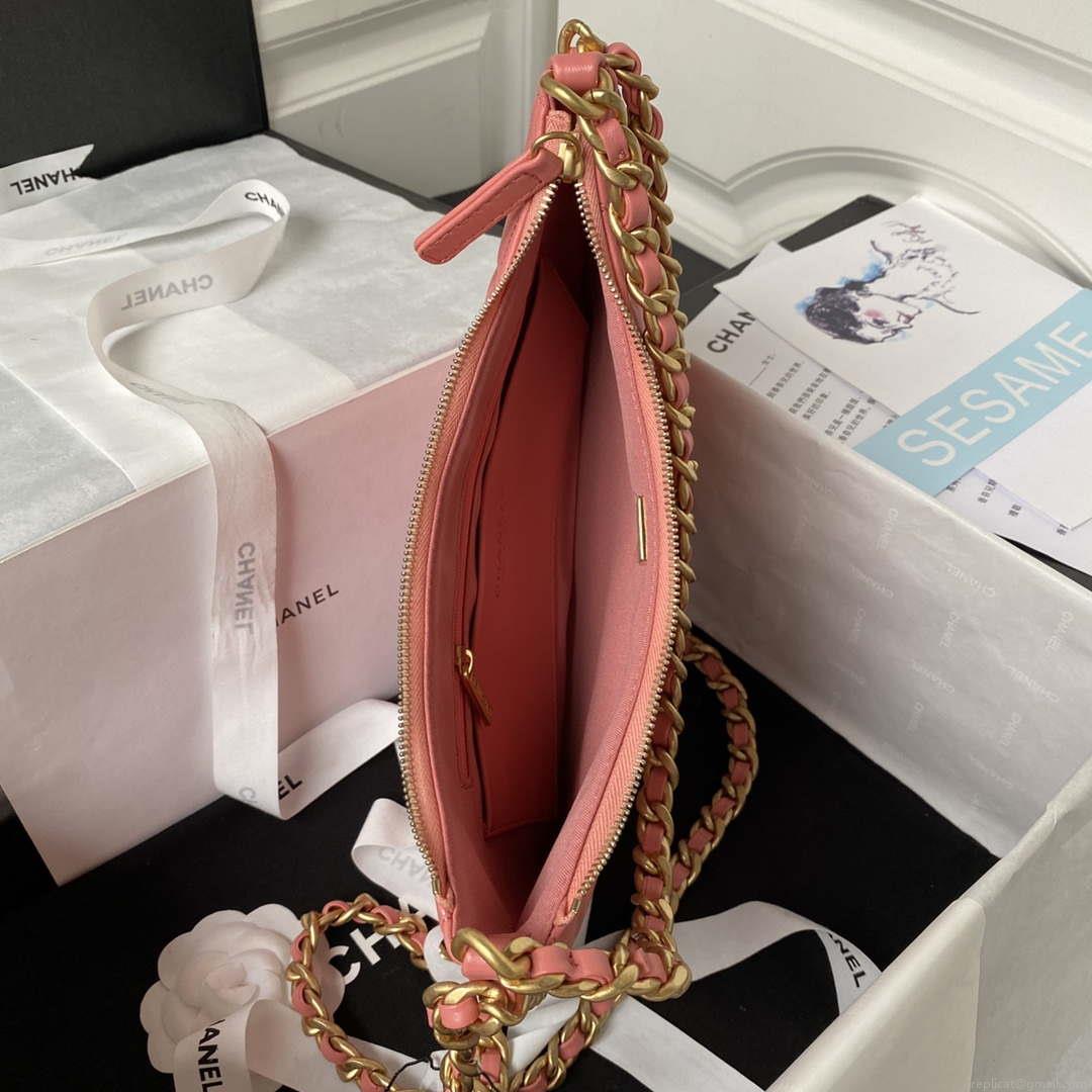 Chanel AS4368 Large HOBO Bag Shiny Crumpled Lambskin & Gold-Tone Metal Pink