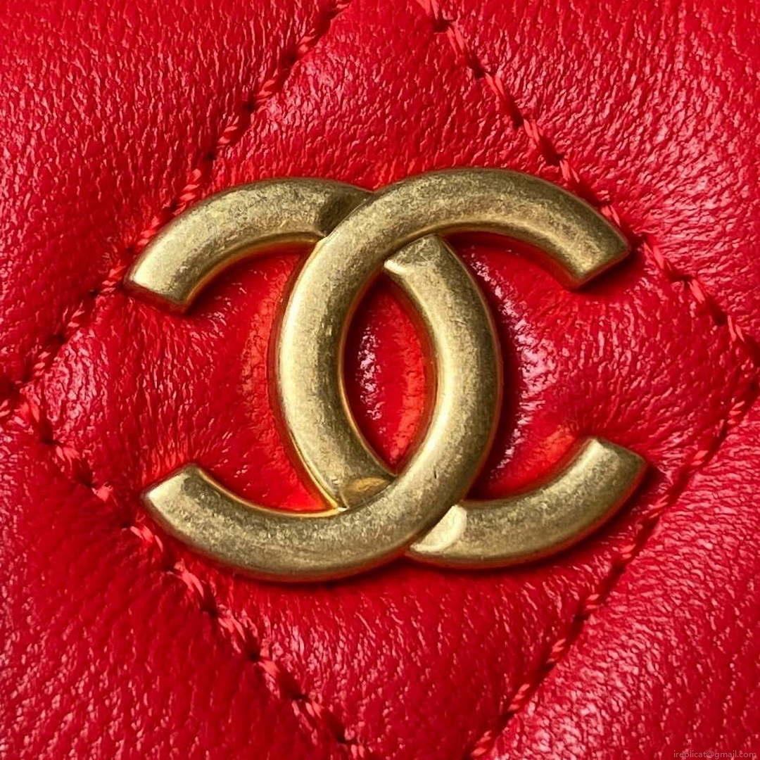 Chanel AS4368 Large HOBO Bag Shiny Crumpled Lambskin & Gold-Tone Metal Red